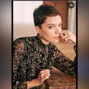 NWT sezane filomene blouse in black and gold leaf print in size 36